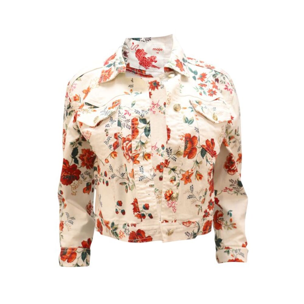 Maje Viflor Denim Jacket in Floral Print Cotton